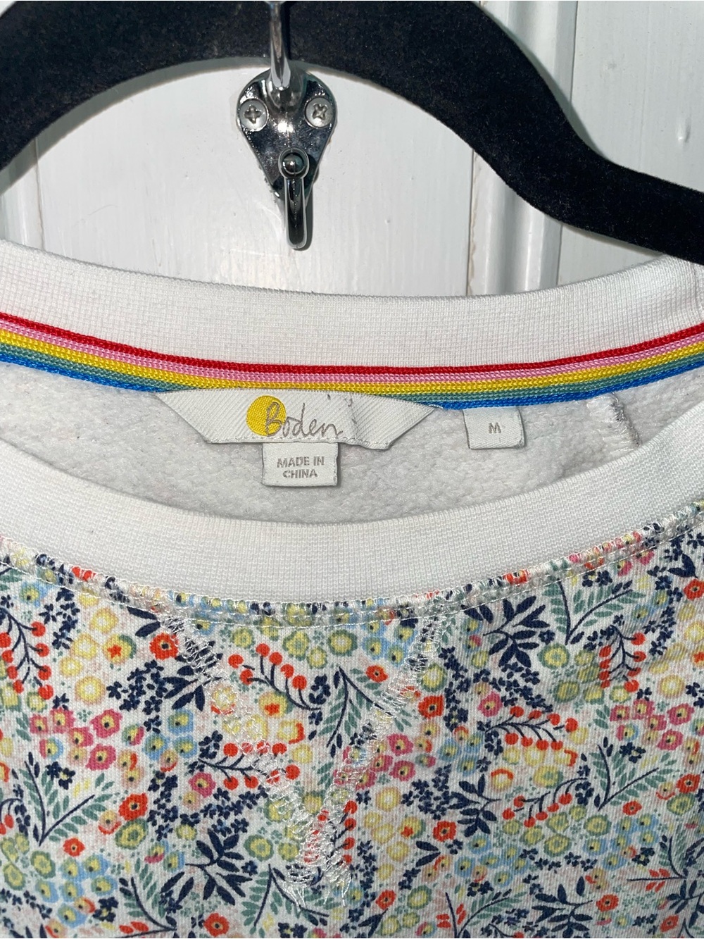 Boden 100% Cotton Floral Print Crewneck Pullover Sweater Size M - Picture 3 of 6